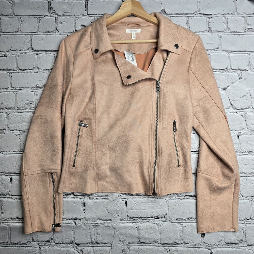 Maurices Blush Pink Peach Faux Suede Moto‎ Full Zip Jacket New Size Medium